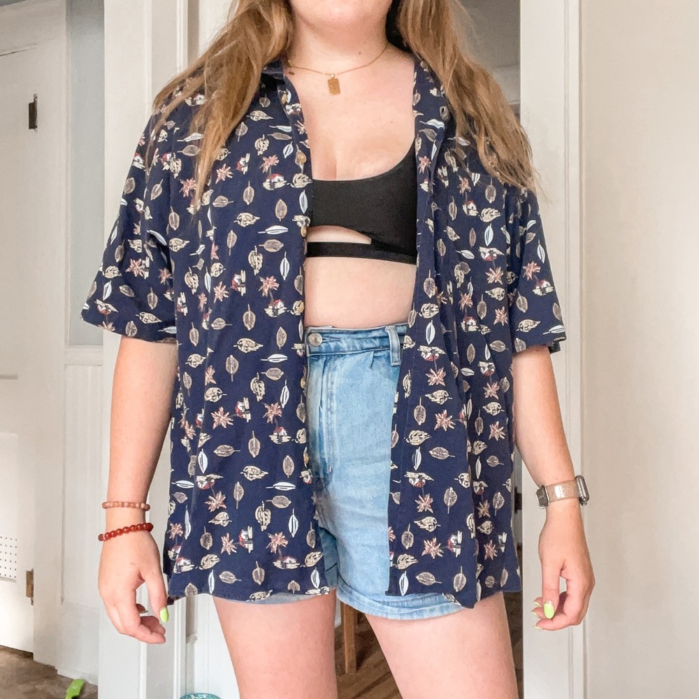 Navy Blue Short Sleeve Fishing Shirt Mens Size Large Outdoor Coastal